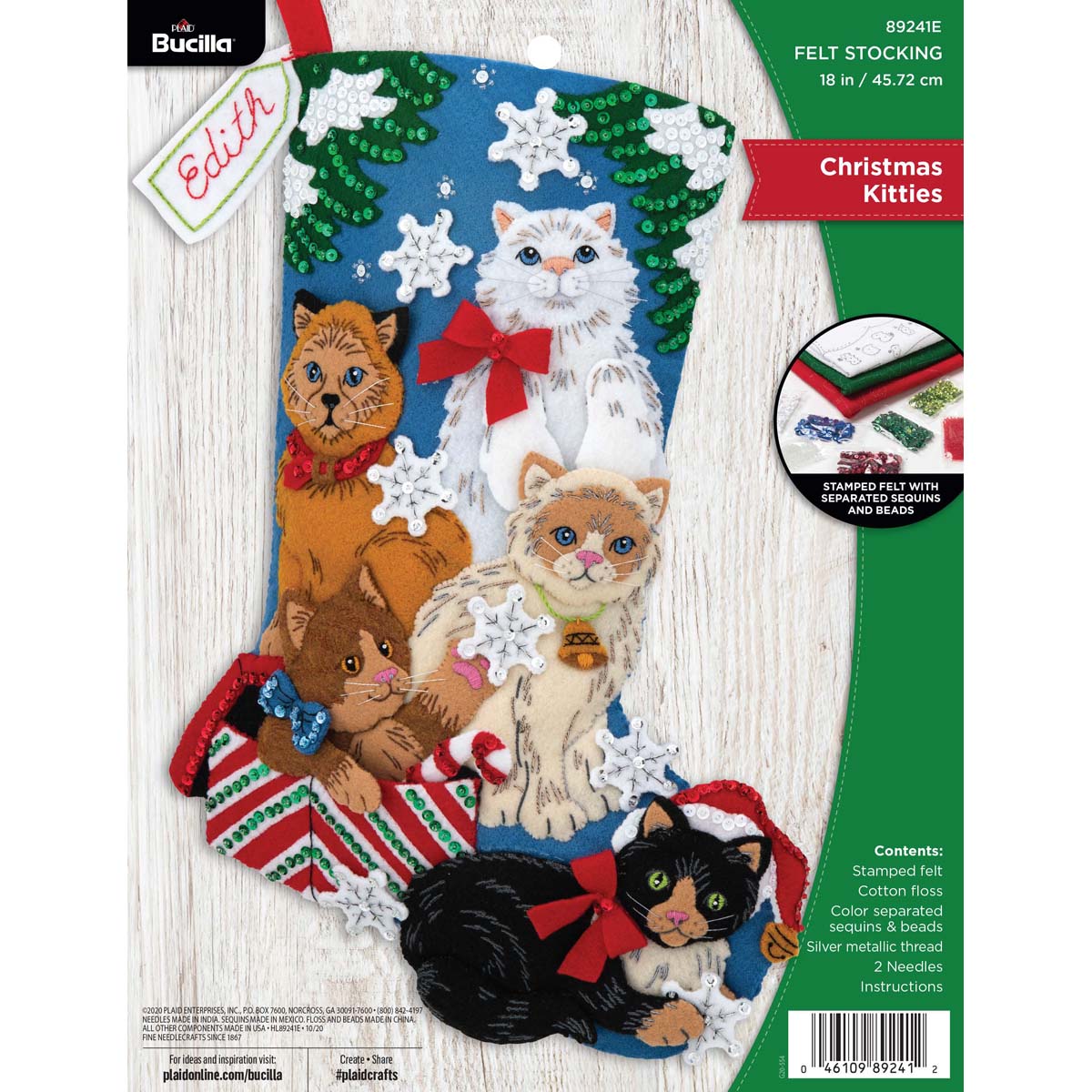 DIY Bucilla Purrfect Nap Santa Cats Christmas Felt Stocking Kit 89582E