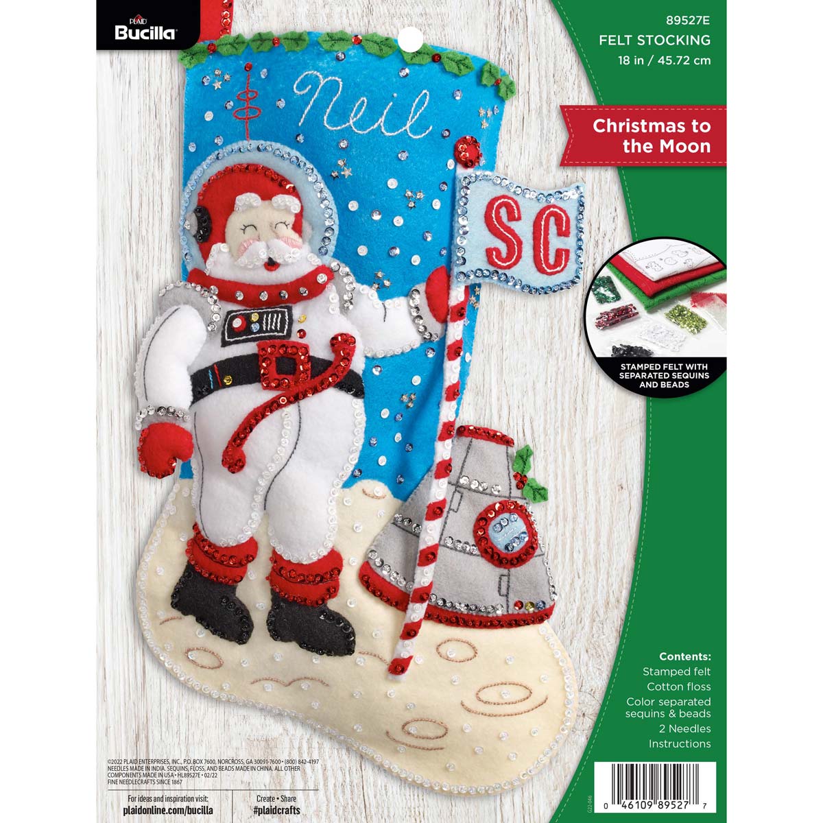 Bucilla ® Seasonal - Felt - Stocking Kits - Christmas to the Moon - 89527E - Beadery Products