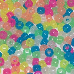 Plastic Pony Bead Shapes Mix, Glow in the Dark, 125 beads - Pony