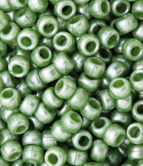 Plastic Pony Bead Mix, 6x9mm in Opaque Green, 1000 Beads